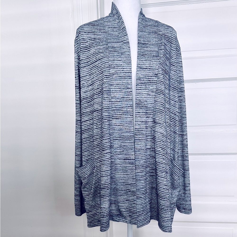 Gap Body Blue Space-dye Stripe Long Sleeve Open Cardigan, Size Large